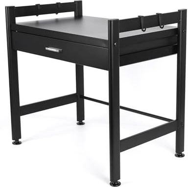 WMLBK Microwave Oven Rack, 2 Tier Shelf With Drawer & Hook, Kitchen Counter Storage Organiser, Metal Shelf, 57x 38x 54cm Appliance Organize for Space Saving (Black)