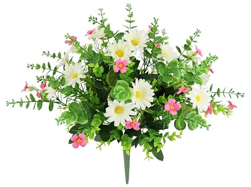 Flair Flower Kunstblumenstrauß Blüten Eukalyptus Blumensträuße Seidenblumen Kunstblumen Dekoblumen Bouquet Strauß Blumenstrauß Hochzeit Haus Tischdeko, Margeriten
