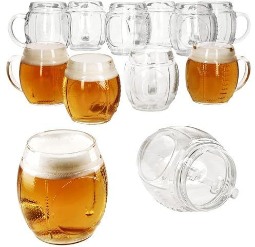 MamboCat Set di 12 bicchieri da birra da calcio calibrati da 0,5 l, 12 persone, stabili boccali da birra con manico e sollievo da calcio e scudo per personalizzazione
