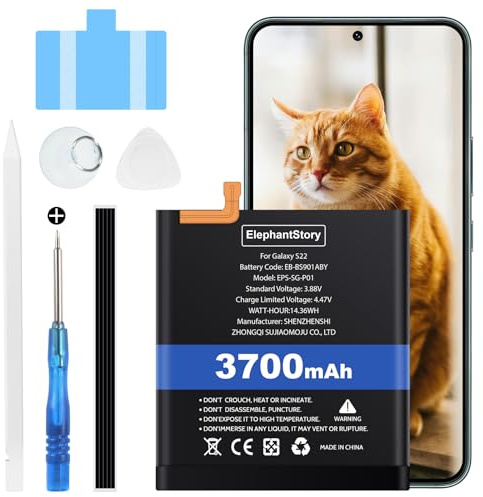 ElephantStory Batterie pour Samsung Galaxy S22 SM-S901B/ S901B/DS, Capacité 3700mah Li-polymère EB-BS901ABY Remplacer Interne Batterie avec Guide et Tous Les Outils de Réparation