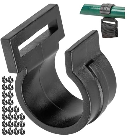 C-Klemmen für Innenzelt Stangen, 24 Stück, Schwarz, Kunststoff, für bis Ø 25 mm Stangen und 25 mm breites Gurtband, Haken Clip für Outdoor Zelt, Vorzelt, Markise, Plane, Stangenclip, Befestigungshaken