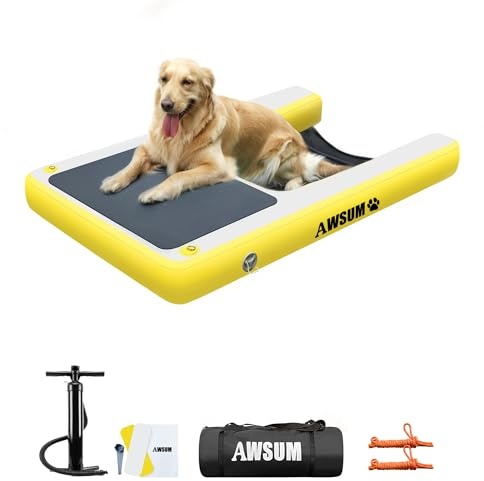 AWSUM 120x100cm Hunderampe Aufblasbar Hunde Wasserrampe Aufblasbare Dog Ramp Hundeboot Rampe Leiter Schwimmrampe Welpe Planke Schwimmdock Plattform für Hunde bis zu 80 kg, für Pool, Boote, Docks, Seen