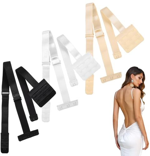 Lot de 3 paires d'extensions de soutien-gorge dos nu à 3 crochets, bretelles réglables pour soutien-gorge à dos bas, accessoires de soutien-gorge pour femme, noir, beige, blanc, 3 crochets, Noir,