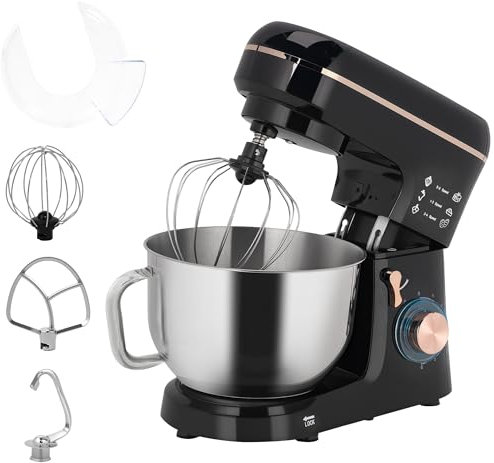 HOMCOM Stand Mixer, 5L Food Mixer for Baking, 6 Speeds and Pulse Setting, 1400W Cake Electric Kitchen Mixer with Dough Hook, Whisk, Stainless Steel Bowl, Splash Guard, Beater, Black