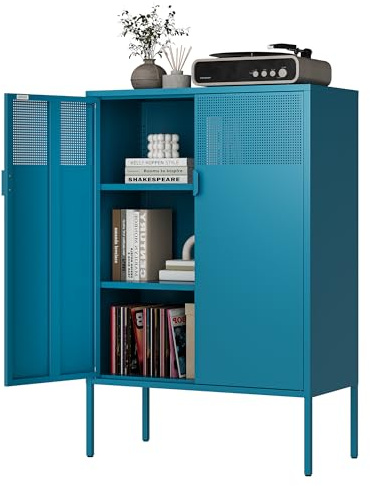 MetaCate lnov Armario Metalico,Aparador de Metal Estantes con Puertas,Marco de Acero,Armario de Almacenamiento para Oficina en Cocina,Salón,Comedor,Entrada,40 x 80 x 120AL cm,Azul