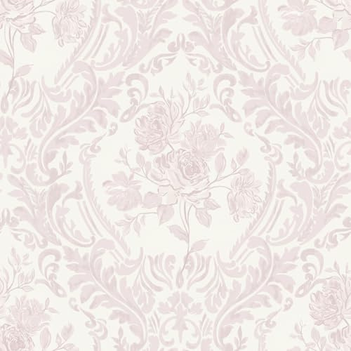Ismoon Peel and Stick Wallpaper Vintage Floral Contact Paper Boho Watercolor Pink Damask Wallpaper Textured Removable Self Adhesive Vinyl Wall Paper for Bedroom, 17.3 in X 6.5 ft