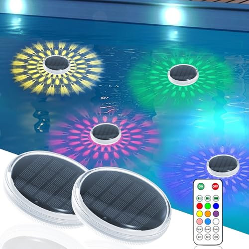FUFRE Poolbeleuchtung Solar Schwimmende mit Timer, 2 Stück LED Solarleuchten Teichbeleuchtung, Wasserdichte Solar Pool Licht für Draußen, Solarlichter Poolbeleuchtung für Pool, Whirlpool, Teich Deko