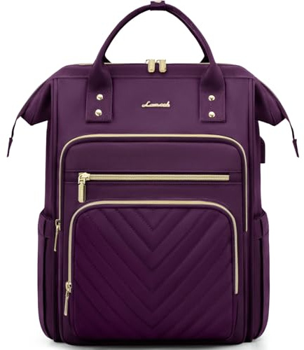 LOVEVOOK Laptop Backpack Womens, 15.6 inch Laptop Rucksack Bag for Women, Large Ladies Backpacks Waterproof School Bags with USB Port, Fashion Daypacks for Uni College Work Travel, Purple