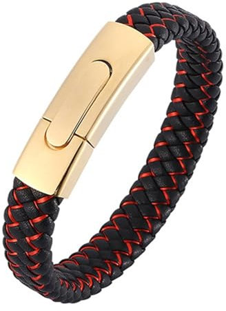 Aotiwe Herrenarmbänder Gold, Herren Armbänder Dünn Schwarz Rot Leder Geflochtene Kordel Im Schlichten Stil aus Stahl 18.5cm