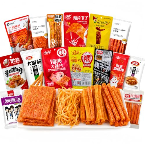 MKSDDF-Collations Chinoises Latiao Box De 15 Snacks Épicés Asiatiques | Latio 360g De Bandes Végétales Pimentées | Saveurs Málà, Pimentées, Douces, Sucré-Épicé et Salé-Épicé