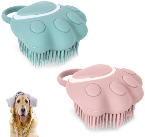 Youery Hund Katze Bad Bürste, Blau Rosa, 2 Stück | Massagebürste, Aus Silikon, Mit Duschgel füllbar, Für Katzen und Hunde