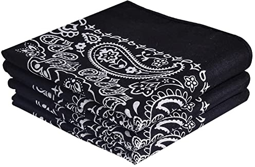 Every-ville Baumwolle Bandana, Halstuch, Paisley, Unisex, 3er Set, Schwarz