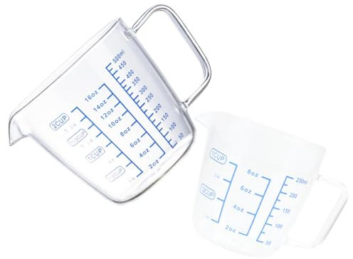 HOMOBABE Tazas Medidoras de Vidrio Set de 2 de 250ml y 500ml Escala Clara y Mango Cómodo para Hornear y Uso en Hotel