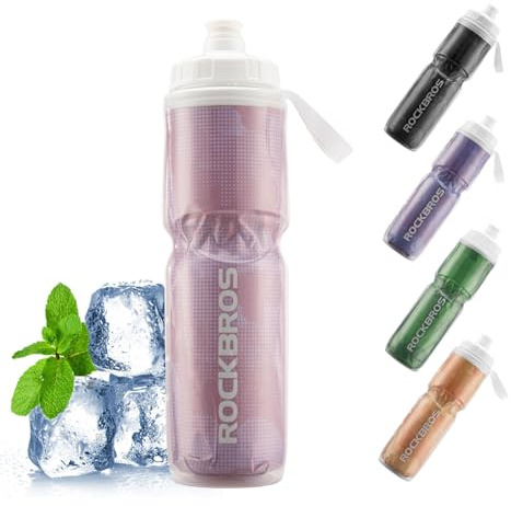 ROCKBROS Bidón Isotérmico de Ciclismo Carretera 670ml, Botella de Agua para Bicicleta Montaña, Bidón Ligero para Gimnasio y Correr Rosa
