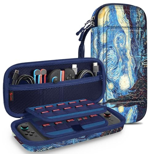 FINTIE Carrying Case for Nintendo Switch 2 (2025), Shockproof Hard Shell Switch 2 Case, Protective Cover Travel Bag with 19 Game Card & 2 Micro SD Card Slots & Inner Pocket (starry night)