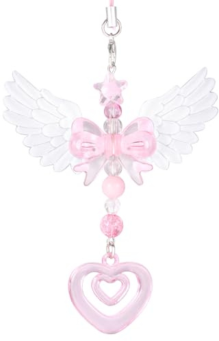 Sinbana Pink Heart Wings Phone Charm Pendant, Star Angel Bow Keychain