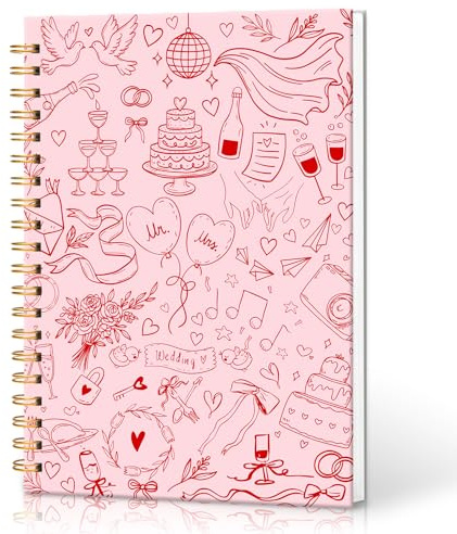 Wedding Spiral Notebook, Wedding Engagement Journal, Coquette Mr & Mrs Notebook, Pink Engagement Bridal Office Supplies, Gift for Bride-to-Be, Gift for Women 5.5x8.2 Inch