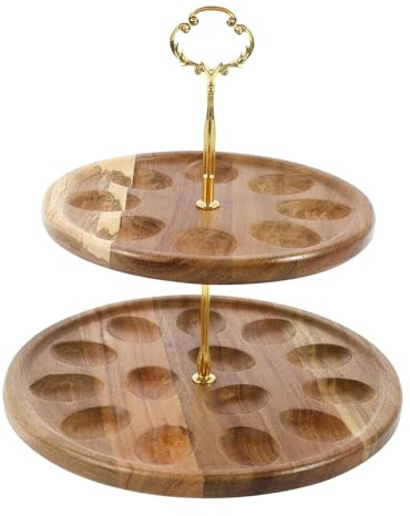perfk Portauova in legno a 2 ripiani, supporto per cupcake, contenitore per uova, versatile portauova a più livelli per la cucina