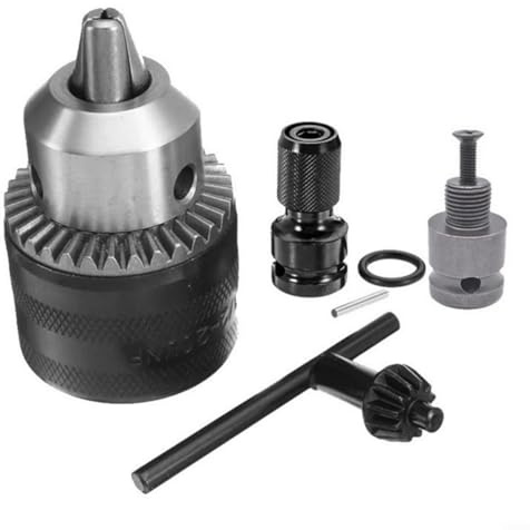 Portabrocas sin llave 1/2 20UNF capacidad 1 5 13 mm con adaptador de vástago hexagonal de 1/4 pulgadas para conversión de brocas de destornillador de impacto y diseño de bloqueo seguro