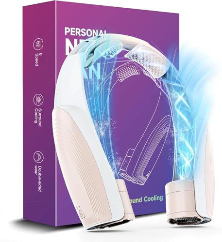 Slientspin 8000mAh Ventilador de Cuello, Ventilador Cuello Sin Aspas Portátil, USB Recargable Máx 20H, 6 Velocidades, Mini Cuello Ventilador, para Coche Deporte Oficina Hogar Viajar Acampar, Blanco