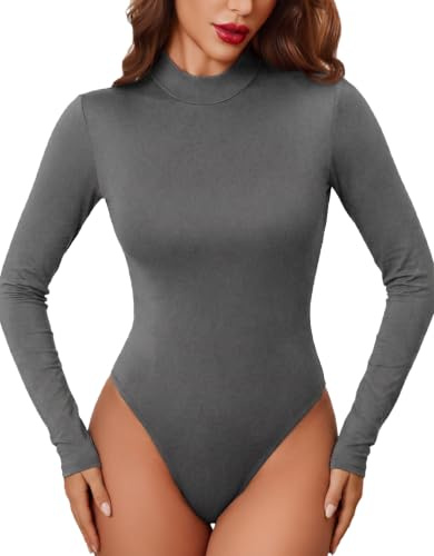 Avidlove Dam body sexig bodysuit elegant långärmad polotröja formande bodys topp stretchig långärmad tröja för kvinnor smal passform basic outfit mode gå ut topp