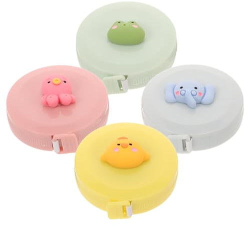 Tofficu Lot de 4 Mètres Rubans à Mesurer Rétractables Cartoon Mini, Souples et Télescopiques, Motifs Grenouille Poulet Pieuvre Éléphant, Mètre Ruban Couture et Mensuration Corps Portable
