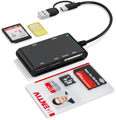 Lecteur de Cartes à Puce 6 en 2 USB CAC avec Lecteur de Cartes SDHC/SDXC/SD et Adaptateur pour Cartes Micro SD, Compatible SIM, MS, M2, MMC RS et 4.0 pour Windows, Linux et Mac OS - Plug and Play