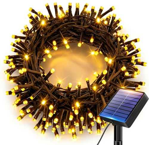 bitjam Solar Lights Outdoor Garden String, 6M/20FT 60 LED Solar Fairy Light | IP65 Waterproof Rubber Wire, 8 Modes Tree Light Solar Powered for Patio Yard Fence Party Christmas Decorations, Warm White
