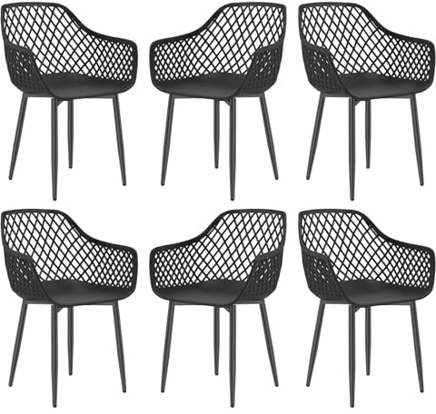 Songvas Gartenstuhl 6er Set, Outdoor Stuhl 120kg Belastbar, Wetterfest & UV-Beständig, Gartenstühle mit Armlehne, für Garten, Terrasse, Balkon & Außen, Armlehnensessel Loungesessel, Schwarz