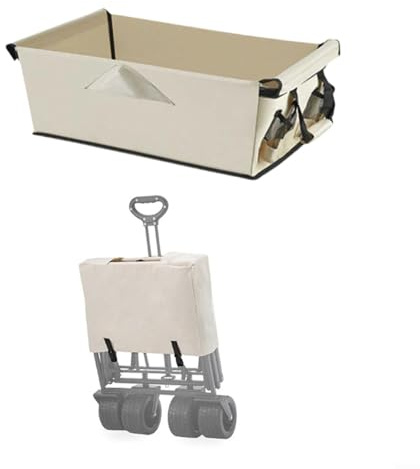 Helilyco Outdoor Camping Wagon Cart Liner, for Heavy Duty Oxford Cloth Foldable Bag, Water-Resistant Storage Pocket Garden Beach Shopping Trolley(White)