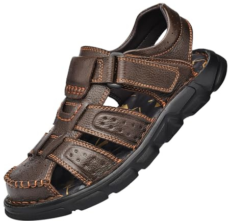 Sommar andningsbara sportsandaler för män - halkfria vandringssandaler | Stängda tåskor med ögla sneakers läder perforerat mönster sandaler lättviktig andningsbar utomhus casual sandal