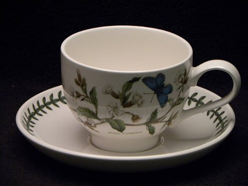 Portmeirion Botanic Garden - Tazza da colazione con piattino, colore: Bianco