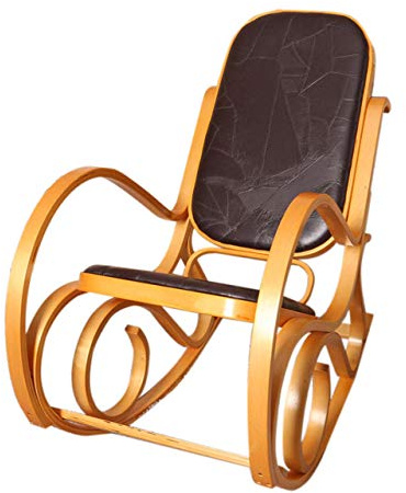 Mendler Schaukelstuhl M41 - Eiche-Optik, Patchworkleder braun | Schwingsessel, Fernsehsessel, Massiv-Holz