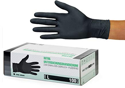 SF Gants nitrile L noirs – 100 gants jetables, non poudrés, sans latex, résistants, pour la cuisine, l’usage médical, le ménage, la mécanique, le tatouage, la coiffure, l’usage alimentaire