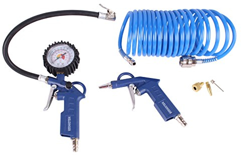 WELDINGER Kompressorzubehörset Druckluftset 6 Teilig Reifenbefüller Spiralschlauch