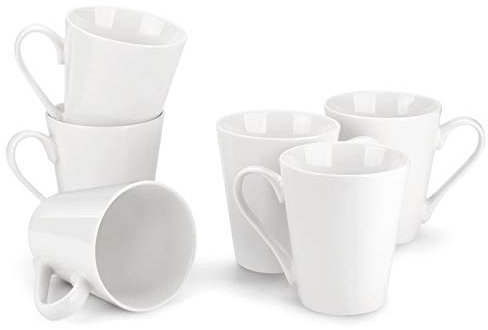 MIWARE 325 ml porslinsmuggar – 6-pack, te och kaffemugg set, vit.