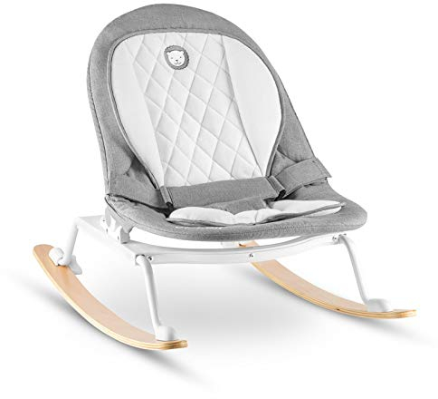 Lionelo Babywippe ROSA, Wippe für Neugeborene, Babyschaukel, Schaukel für Kleinkinder, 90° drehbar, zusammenklappbar (Grau/Weiß)