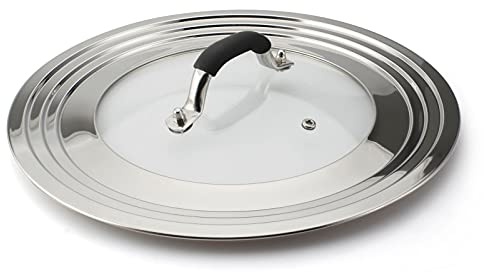 HOMVIDA Stainless Steel Universal Lid for Pans Pots Fits 8.25 9 10 11 12 Inch Cast Iron Skillets Frying Pans Woks - Design with Heat Resistant Handle and Vent Hole - Black Handle