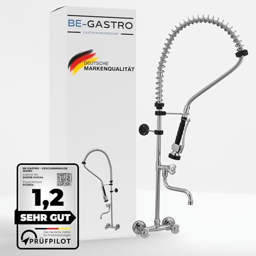 BE-GASTRO® | Profi Geschirrbrause Gastro Wasserhahn Spülbrause Drehgriff | Gastroarmatur, Vorspülarmatur, Küchenarmatur, Gastro Mischbatterie, 1/2 Zoll, Spültischarmatur, Wandanschluss, Brausearmatur