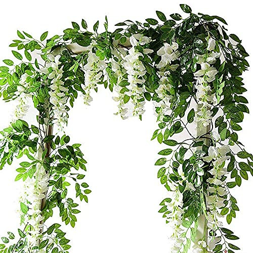 Flower Garland, Jaragar 4PCS 2m/7ft Wisteria Artificial Flowers Vine Hanging Trailing Plants String Flower Wall for Outdoor Garden Indoor Home Living Room Wedding Decorations
