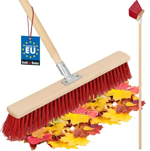 KOTARBAU® Scopa da Esterno - Spazzolone per Pavimenti Esterni - 55 cm - Scopettone Industriale - Scopa Giardino Esterno - con Manico - Legno - PVC