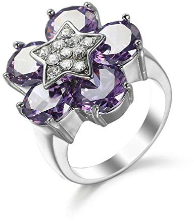Banemi Damen Ringe, Zarter Ring Damen Versilberter Violett Zirkonia Runden Damen Hochzeitsband Größe 54 (17.2)