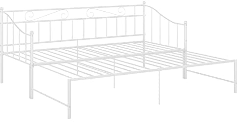 Gecheer Ausziehsofa Bettgestell Ausziehbett Sofabett Tagesbett Schlafsofa Gästebett Bettsofa Weiß Metall 90x200 cm