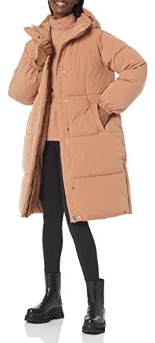Amazon Essentials Chaqueta Acolchada Larga y de Talla Grande con Capucha (Disponible en Talla Grande) Mujer, Marrón Claro, L