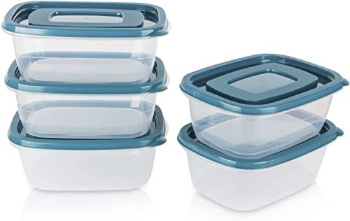 EFISH Förpackning med 5 rektangulära portionslådor i plast med lock, matförvaringslåda, matbehållare, behållare för flingor, 1 000 ml
