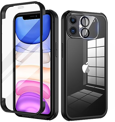 seacosmo for iPhone 11 Case with 9H Tempered Glass Screen Protector, Black | Full Body Shockproof Protection Armour Cover, Camera Lens Protector, Slim Fit Bumper Dual Layer Protective Rugged Phone Case