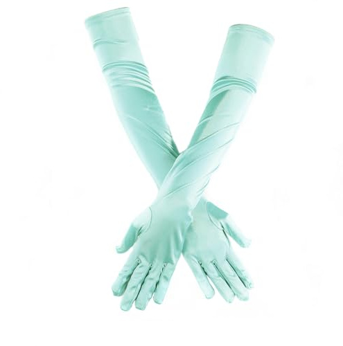 Duories - Guanti da donna classici, medio-lunghi, eleganti ed elastici, stile anni 1920, guanti da sera in raso, guanti gotici per opera, feste, matrimoni, spose, costumi di carnevale, blu e verde