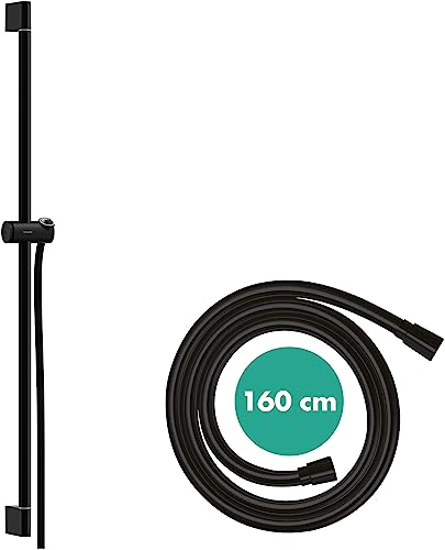 hansgrohe 24401670 Unica Pulsify S 90 cm mit Push Handbrausehalter und Isiflex Brauseschlauch 160 cm Mattschwarz Brausestange