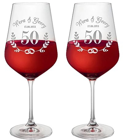 AMAVEL Weingläser mit Gravur zur Goldhochzeit, 2er Weingläser Set, Personalisierte Weißweingläser, Geschenke zur Goldhochzeit, 500ml Weinglas Set, Rotweingläser, 50 Hochzeitstag Geschenk