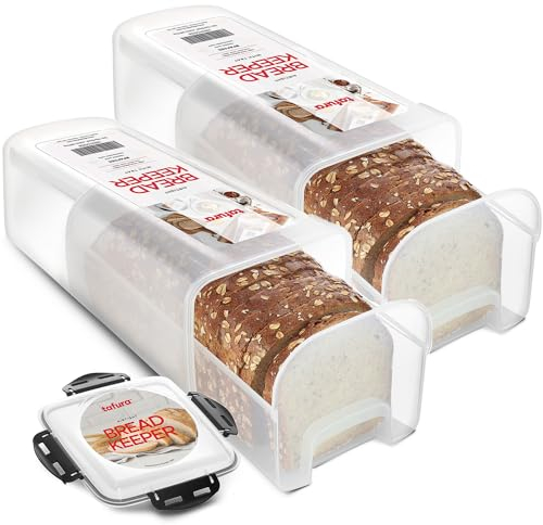 Tafura INGENIOUSLY Lot de 2 boîtes de rangement à pain en plastique avec couvercle hermétique, support à pain pour pain fait maison, sans BPA